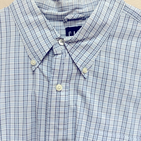 Vintage GAP Shirt Men’s White & Blue Plaid Button Down Short Sleeve Shirt XL - Picture 2 of 4